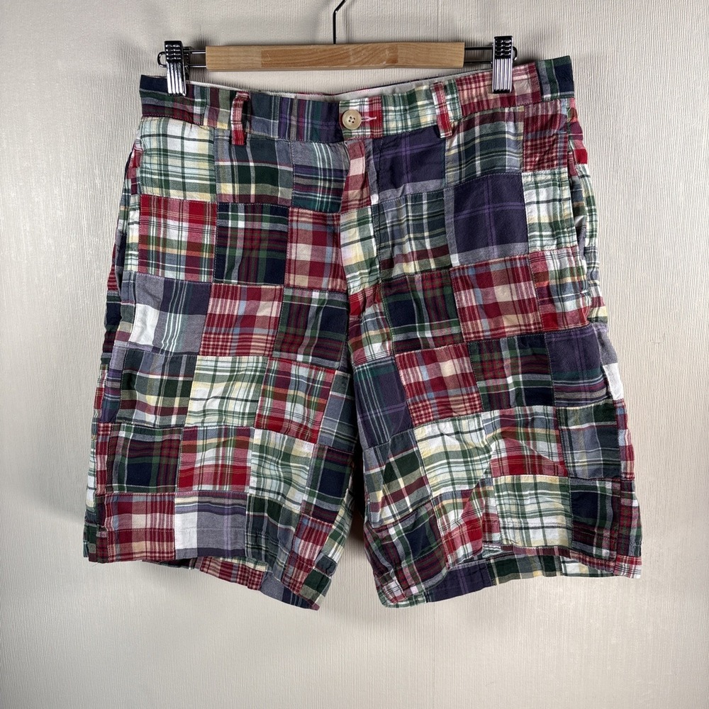 J.Crew Patchwork Shorts Mens 32 Plaid 8" Inseam Lightweight Preppy